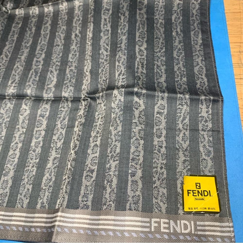 Unused Fendi Gray Striped Handkerchief